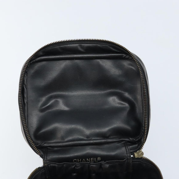 CHANEL Bicolore Vanity Handtas Leer Zwart CC Auth bs33805
