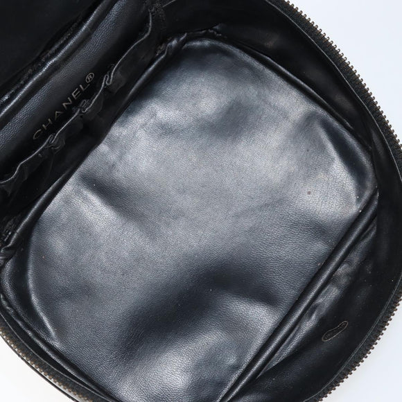 CHANEL Bicolore Vanity Handtas Leer Zwart CC Auth bs33805
