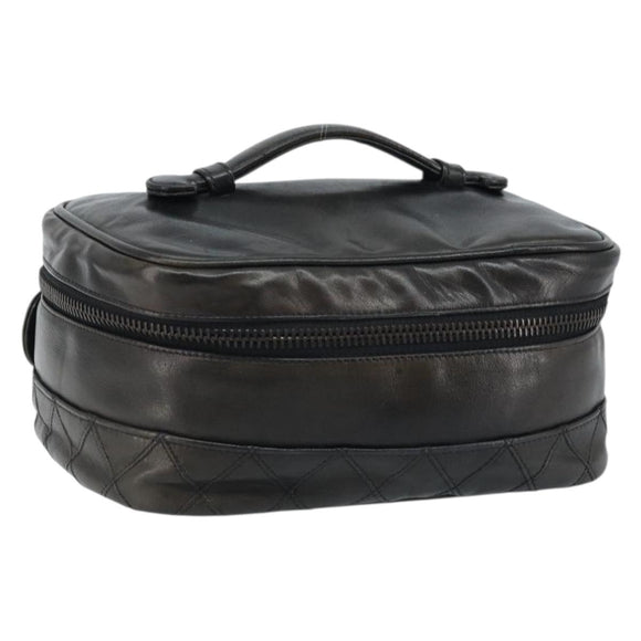 CHANEL Bicolore Vanity Handtas Leer Zwart CC Auth bs33805