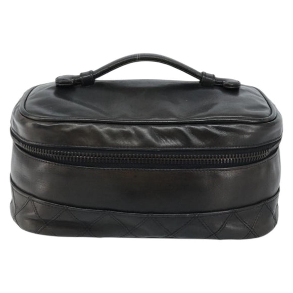 CHANEL Bicolore Vanity Handtas Leer Zwart CC Auth bs33805