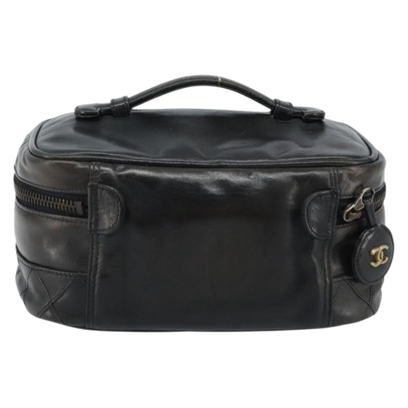 CHANEL Bicolore Vanity Handtas Leer Zwart CC Auth bs33805