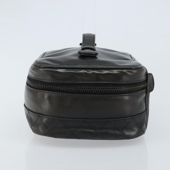 CHANEL Bicolore Vanity Handtas Leer Zwart CC Auth bs33805
