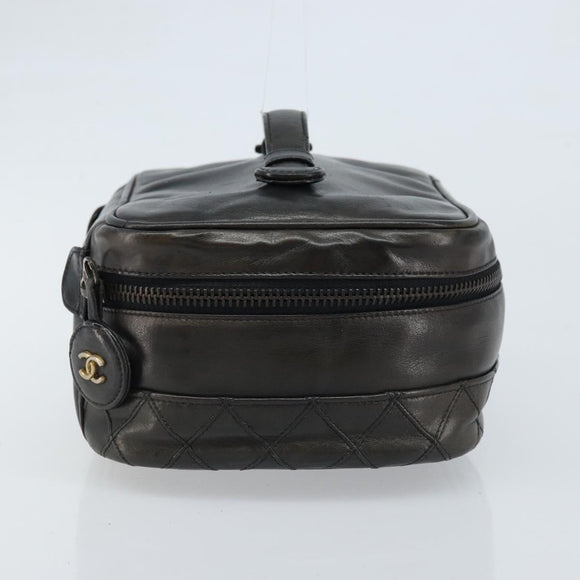 CHANEL Bicolore Vanity Handtas Leer Zwart CC Auth bs33805