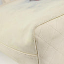 CHANEL Tote Bag Canvas Leather White Silver CC Auth bs33806-13