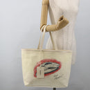 CHANEL Tote Bag Canvas Leather White Silver CC Auth bs33806-22