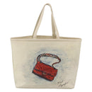 CHANEL Tote Bag Canvas Leather White Silver CC Auth bs33806-3