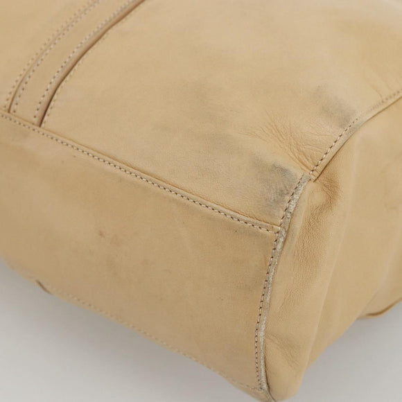 LOEWE Tote Bag Leather Beige Gold Auth bs33808