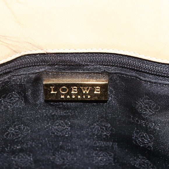 LOEWE Tote Bag Leather Beige Gold Auth bs33808