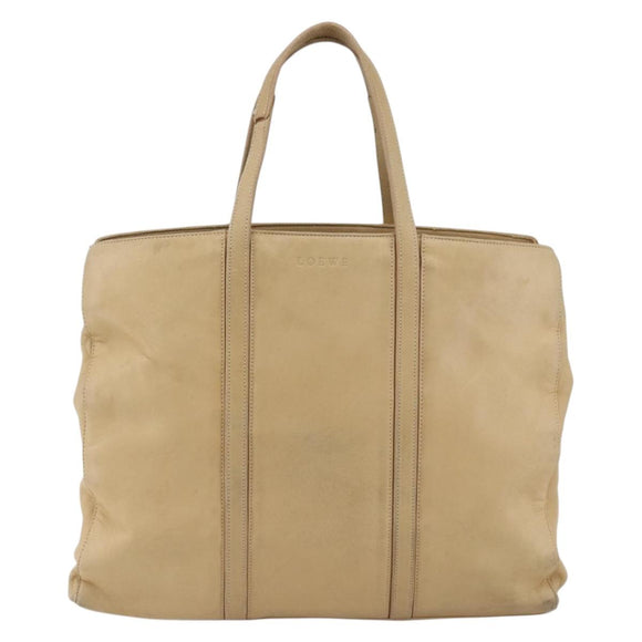 LOEWE Tote Bag Leather Beige Gold Auth bs33808