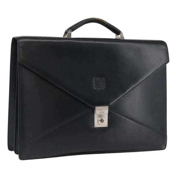 LOEWE Anagram Business Bag Leather Black Silver Auth bs33809