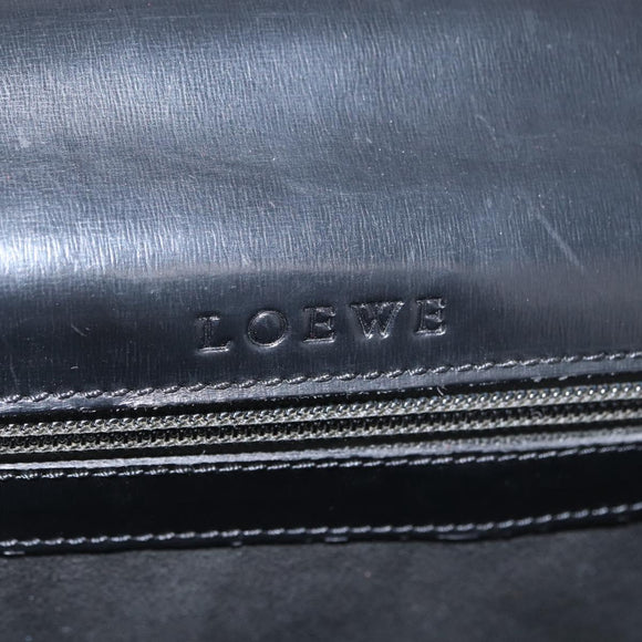 LOEWE Anagram Business Bag Leather Black Silver Auth bs33809