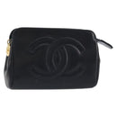 CHANEL Pouch Lamb Skin Black Gold CC Auth bs33811-1