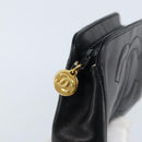 CHANEL Pouch Lamb Skin Black Gold CC Auth bs33811-9