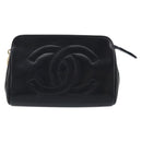 CHANEL Pouch Lamb Skin Black Gold CC Auth bs33811-13