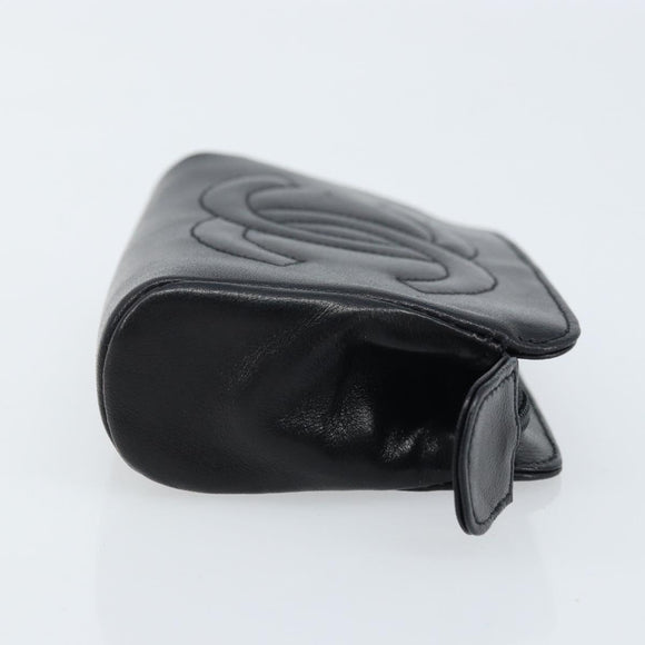 CHANEL Pouch Lamb Skin Black Gold CC Auth bs33811