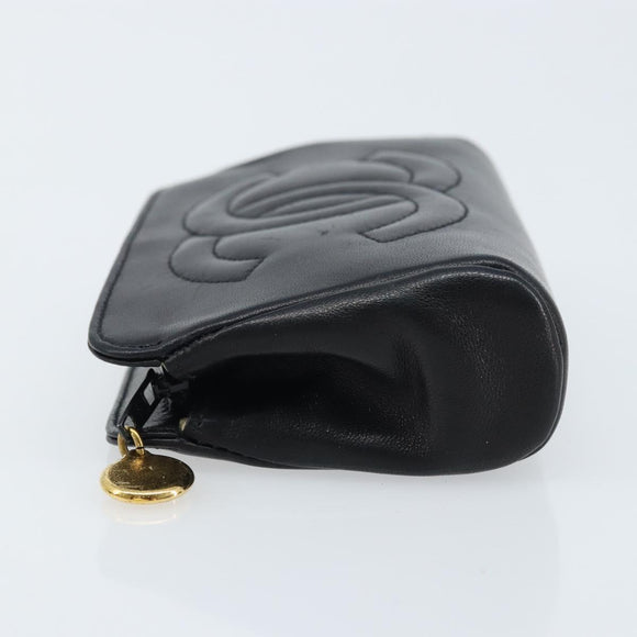 CHANEL Pouch Lamb Skin Black Gold CC Auth bs33811