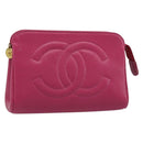 CHANEL COCO Mark Pouch Caviar Skin Pink Gold CC Auth bs33812-1