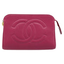 CHANEL COCO Mark Pouch Caviar Skin Pink Gold CC Auth bs33812-13