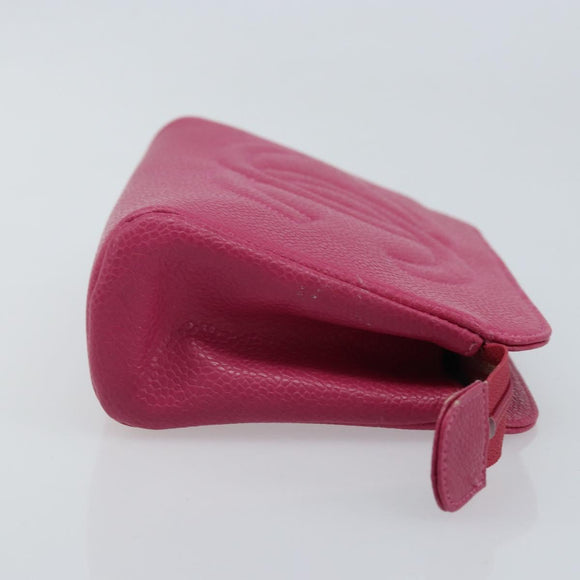 CHANEL COCO Mark Pouch Caviar Skin Pink Gold CC Auth bs33812