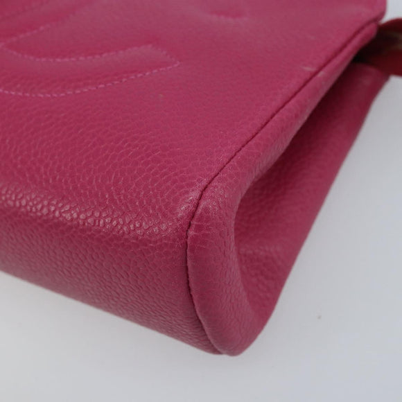 CHANEL COCO Mark Pouch Caviar Skin Pink Gold CC Auth bs33812