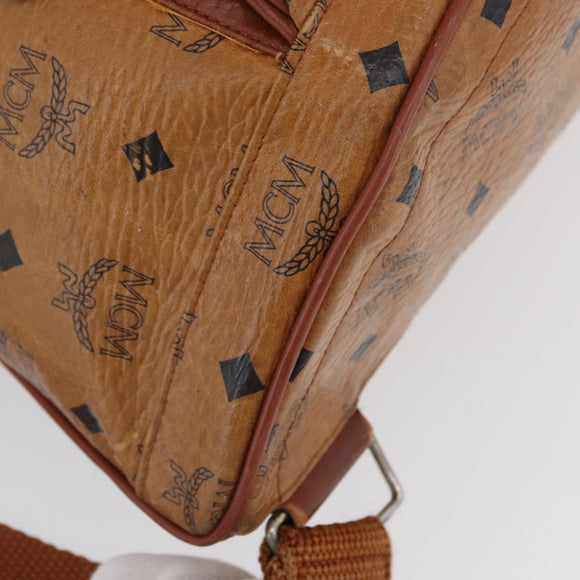 MCM Vicetos Logogram Backpack PVC Leather Brown Gold Auth bs33818