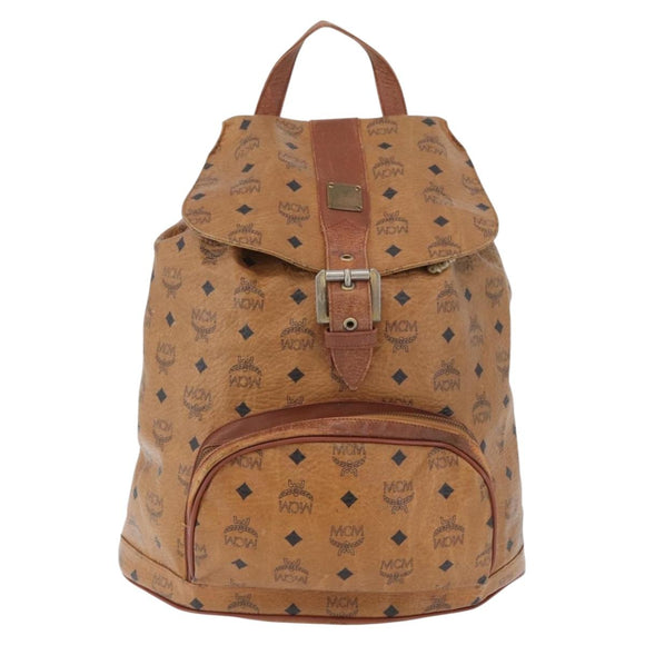 MCM Vicetos Logogram Backpack PVC Leather Brown Gold Auth bs33818