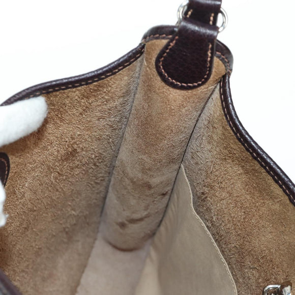 HERMES Vespa Shoulder Bag Leather Brown Silver Auth bs33819V