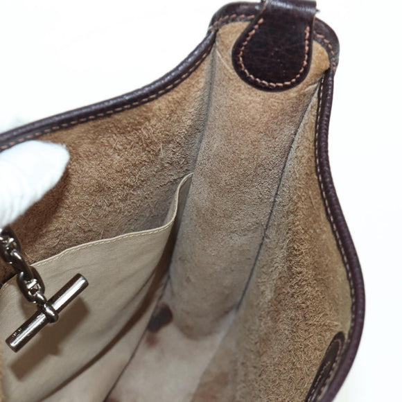 HERMES Vespa Shoulder Bag Leather Brown Silver Auth bs33819V