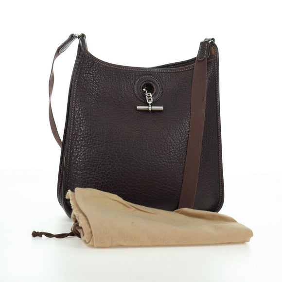 HERMES Vespa Shoulder Bag Leather Brown Silver Auth bs33819V