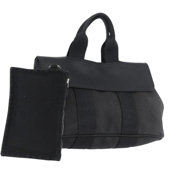 HERMES Valparaiso PM Hand Bag Canvas Leather Black Silver Auth bs33821