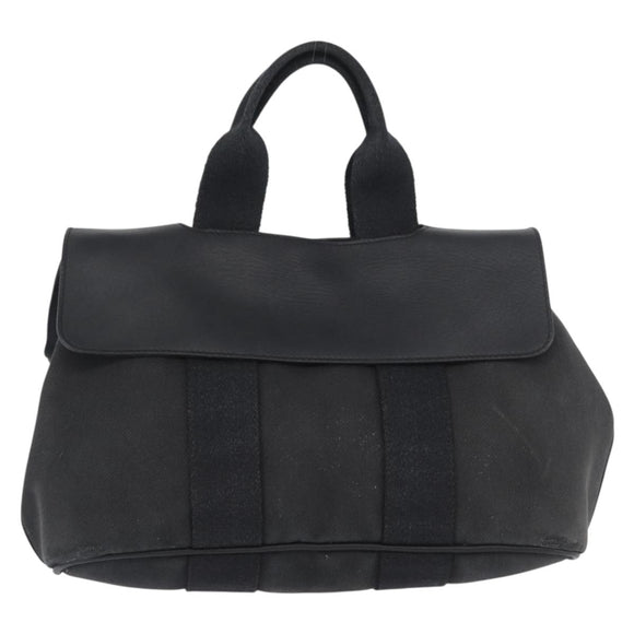 HERMES Valparaiso PM Hand Bag Canvas Leather Black Silver Auth bs33821
