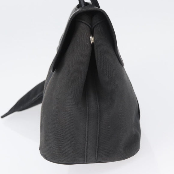 HERMES Valparaiso PM Hand Bag Canvas Leather Black Silver Auth bs33821