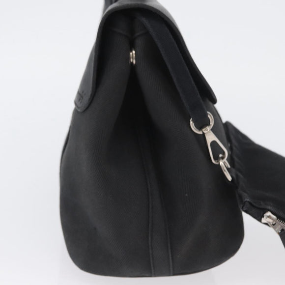 HERMES Valparaiso PM Hand Bag Canvas Leather Black Silver Auth bs33821