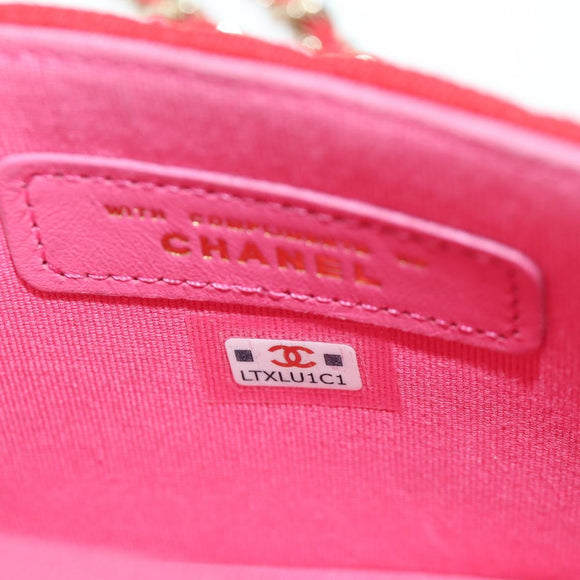 CHANEL Matelasse Chain Shoulder Bag Cotton Red Gold CC Auth bs33822SAM