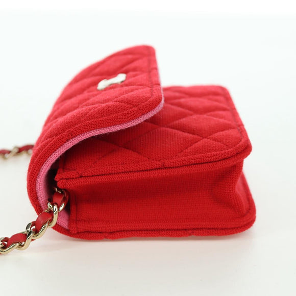CHANEL Matelasse Chain Shoulder Bag Cotton Red Gold CC Auth bs33822SAM