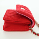 CHANEL Matelasse Chain Shoulder Bag Cotton Red Gold CC Auth bs33822SAM-4