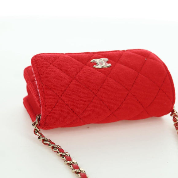 CHANEL Matelasse Chain Shoulder Bag Cotton Red Gold CC Auth bs33822SAM