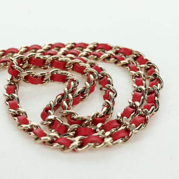 CHANEL Matelasse Chain Shoulder Bag Cotton Red Gold CC Auth bs33822SAM