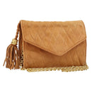 CHANEL Chain Shoulder Bag Suede Brown Gold CC Auth bs33823-1