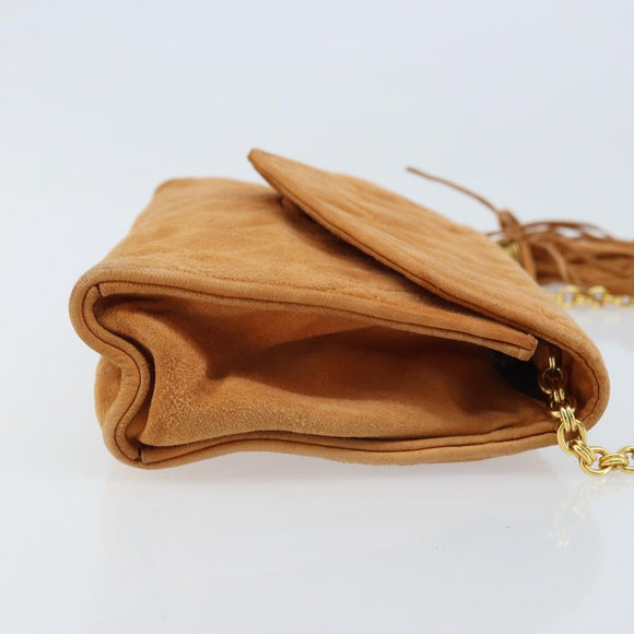 CHANEL Chain Shoulder Bag Suede Brown Gold CC Auth bs33823