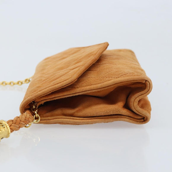 CHANEL Chain Shoulder Bag Suede Brown Gold CC Auth bs33823