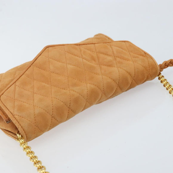 CHANEL Chain Shoulder Bag Suede Brown Gold CC Auth bs33823