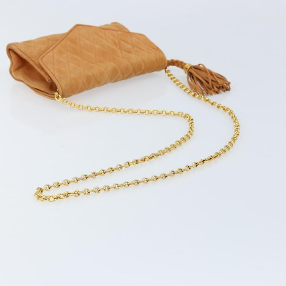 CHANEL Chain Shoulder Bag Suede Brown Gold CC Auth bs33823