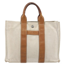 HERMES Sac Arne PM Hand Bag Canvas Beige Silver Auth bs33824 - 0