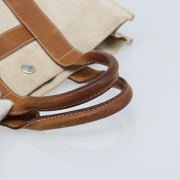 HERMES Sac Arne PM Hand Bag Canvas Beige Silver Auth bs33824