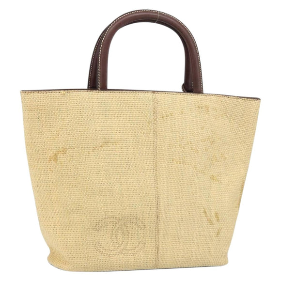 CHANEL Hand Bag Straw Beige CC Auth bs33825
