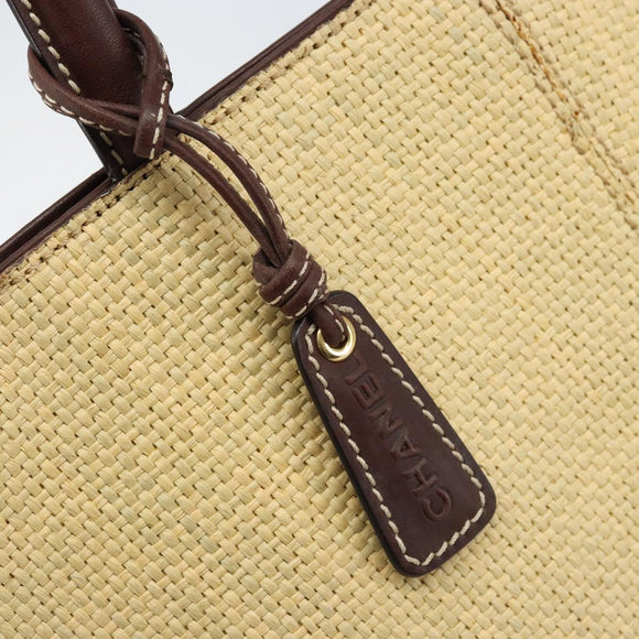 CHANEL Hand Bag Straw Beige CC Auth bs33825