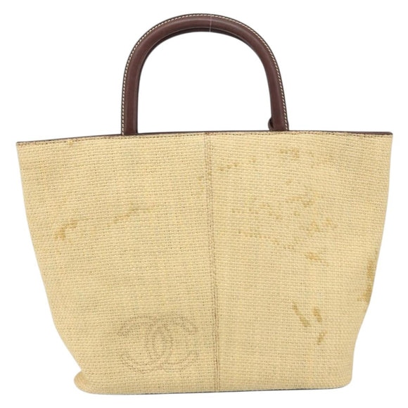 CHANEL Hand Bag Straw Beige CC Auth bs33825