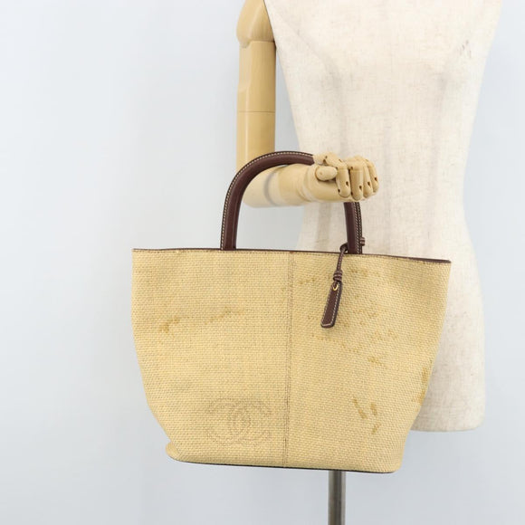 CHANEL Hand Bag Straw Beige CC Auth bs33825