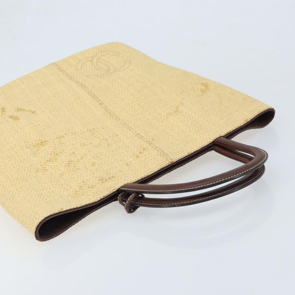 CHANEL Hand Bag Straw Beige CC Auth bs33825